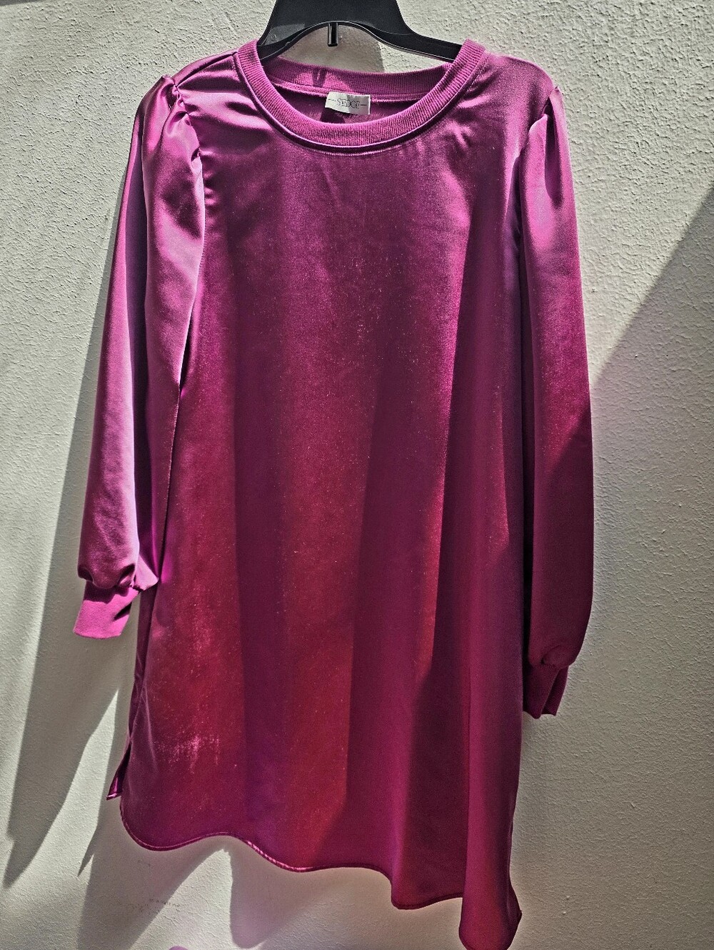 S'EDGE Satin Magenta Crewneck Sweatshirt DRESS